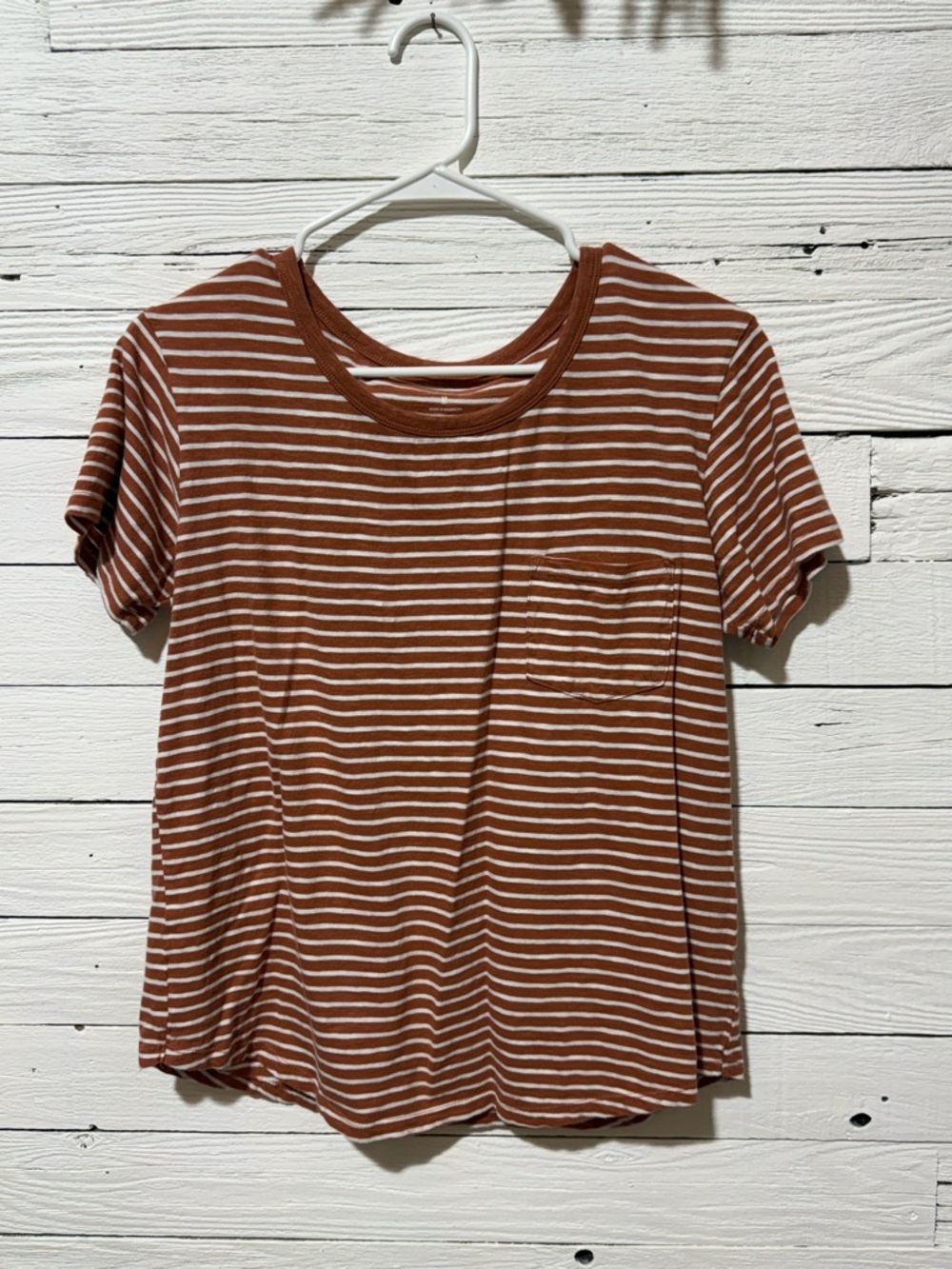 a.n.a Rust and White Striped Short-Sleeve Pocket Tee